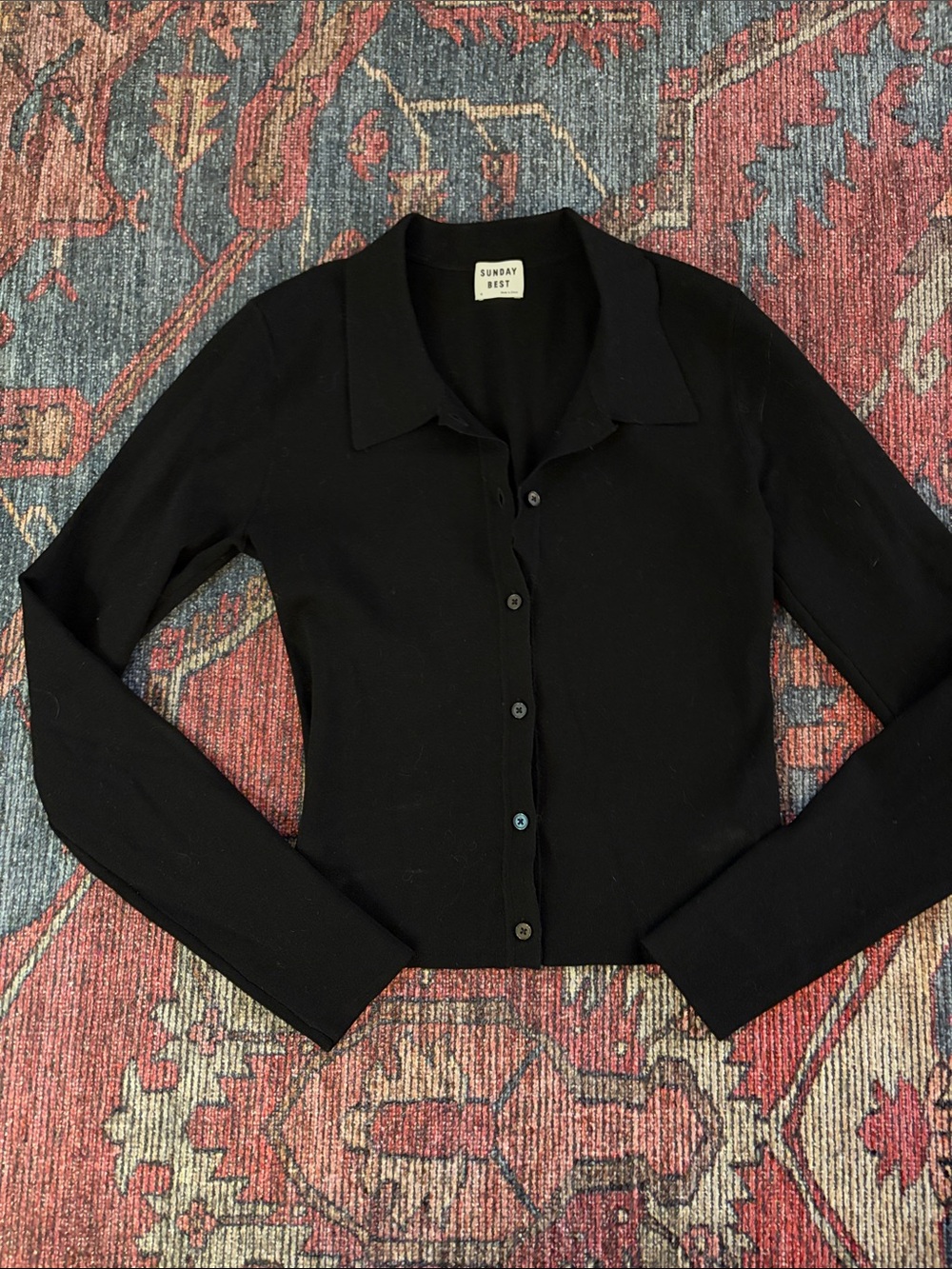 Sunday Best Black Button-Down Collared Knit Top